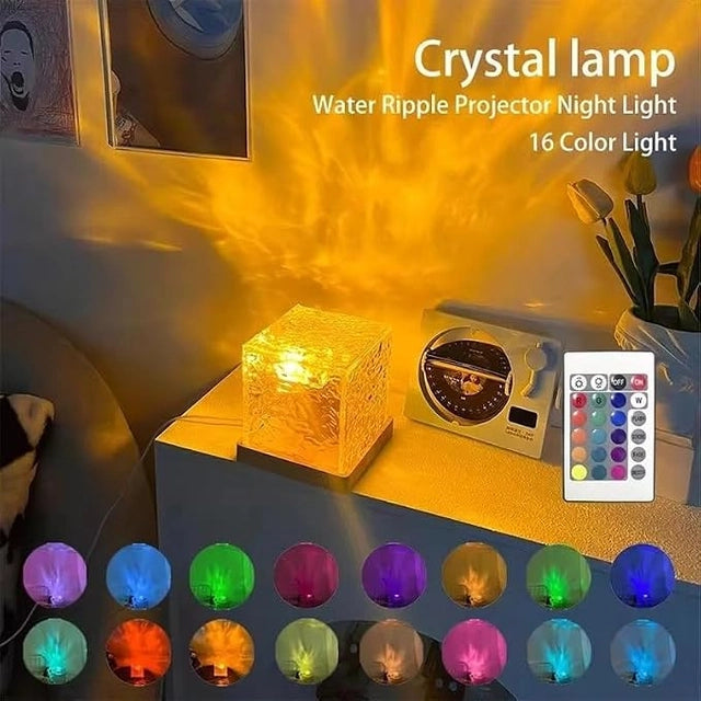 Water Ripple Night Light Rotating LED Lamp | Acrylic Dynamic Ocean Wave Projector Light