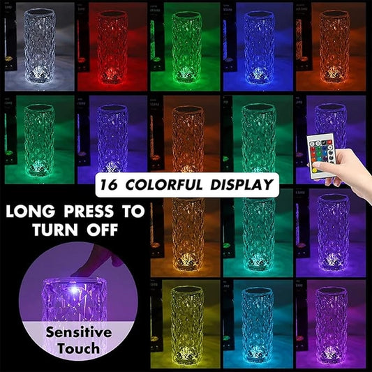 Crystal Lamp, 16 Color Changing Rose Crystal Diamond Table Lamp