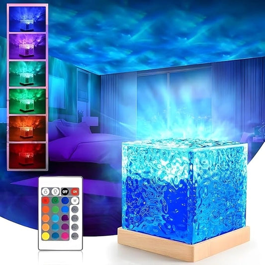 Water Ripple Night Light Rotating LED Lamp | Acrylic Dynamic Ocean Wave Projector Light