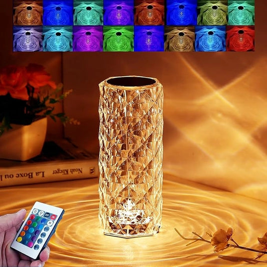 Crystal Lamp, 16 Color Changing Rose Crystal Diamond Table Lamp
